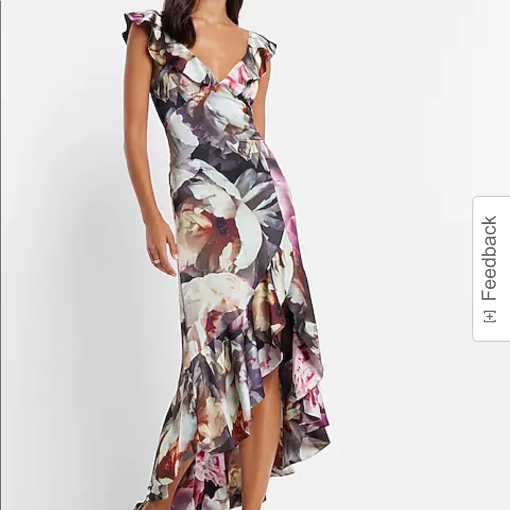 Express Floral Print Hi-Lo Satin Dress